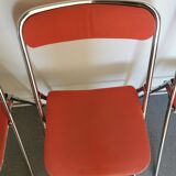 4 red and chrome folding chairs, Plichaise by Souvignet, France, 1970