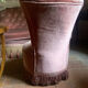 Small old toad armchair in old pink velvet