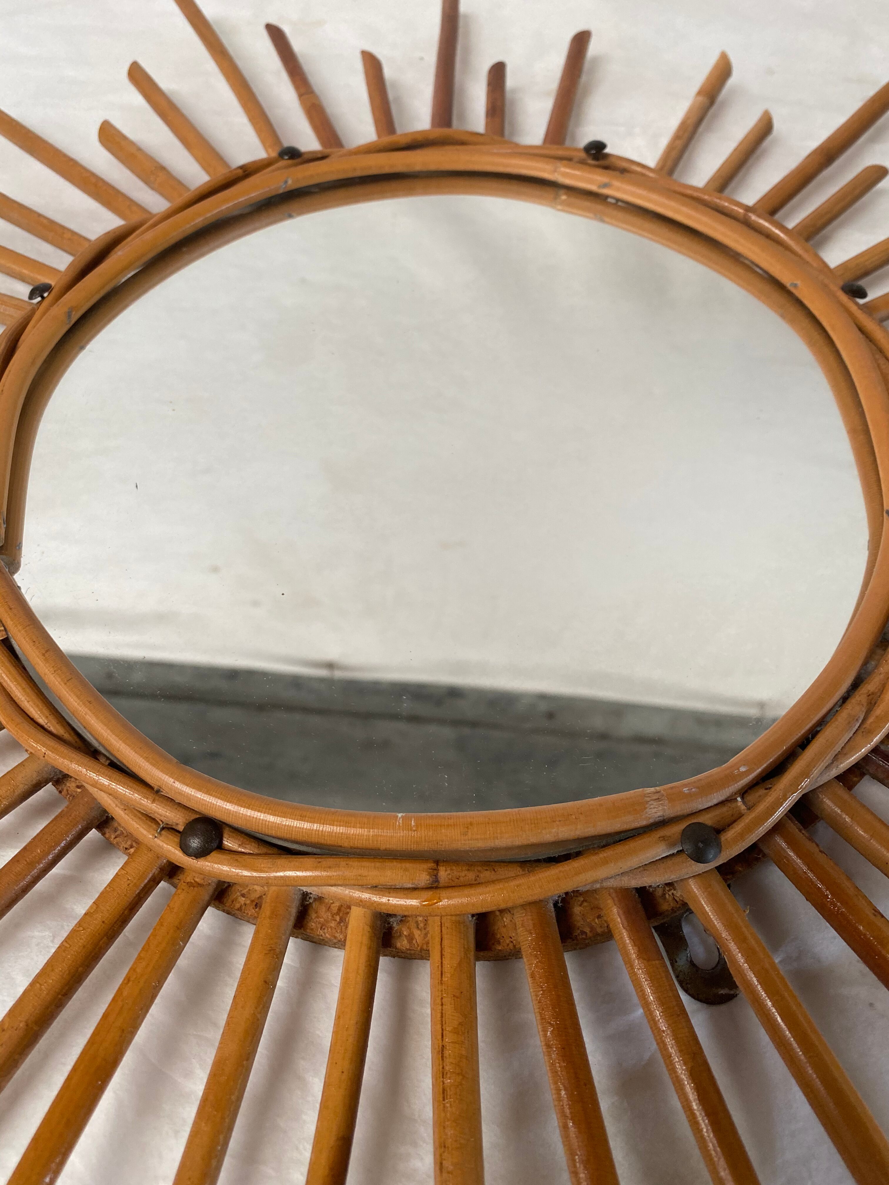 Vintage sun rattan mirror  - 53cm