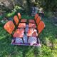 Set of 6 orange skai and wood chairs from the 60s
