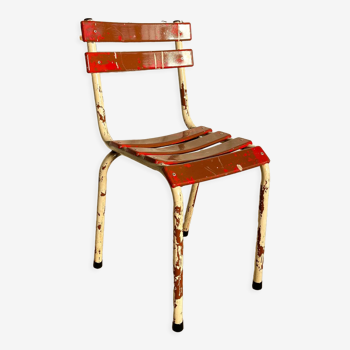 Chaise bistrot métal patine rouge et blanche