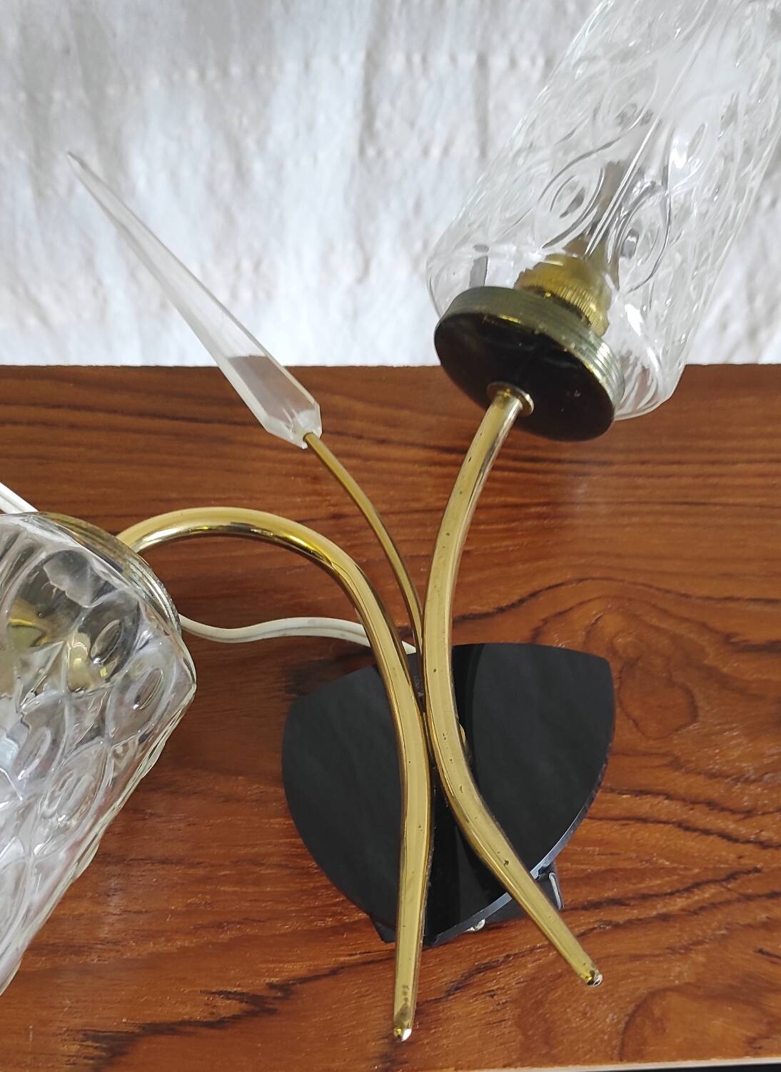 Double wall lights in gold metal and glass tulip - 60s/70s