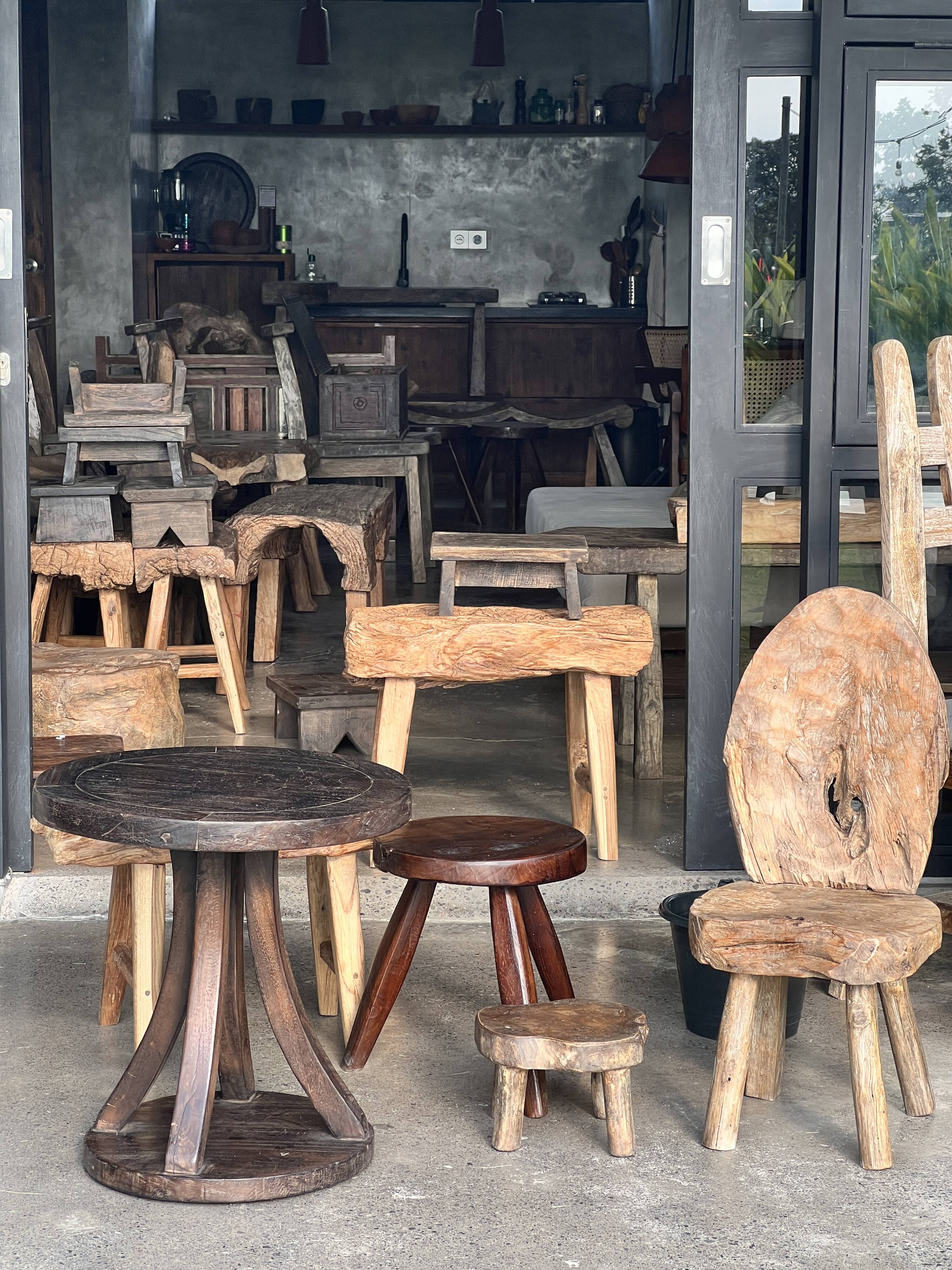 Mini low stool in upcycled old Asian teak H15 D24