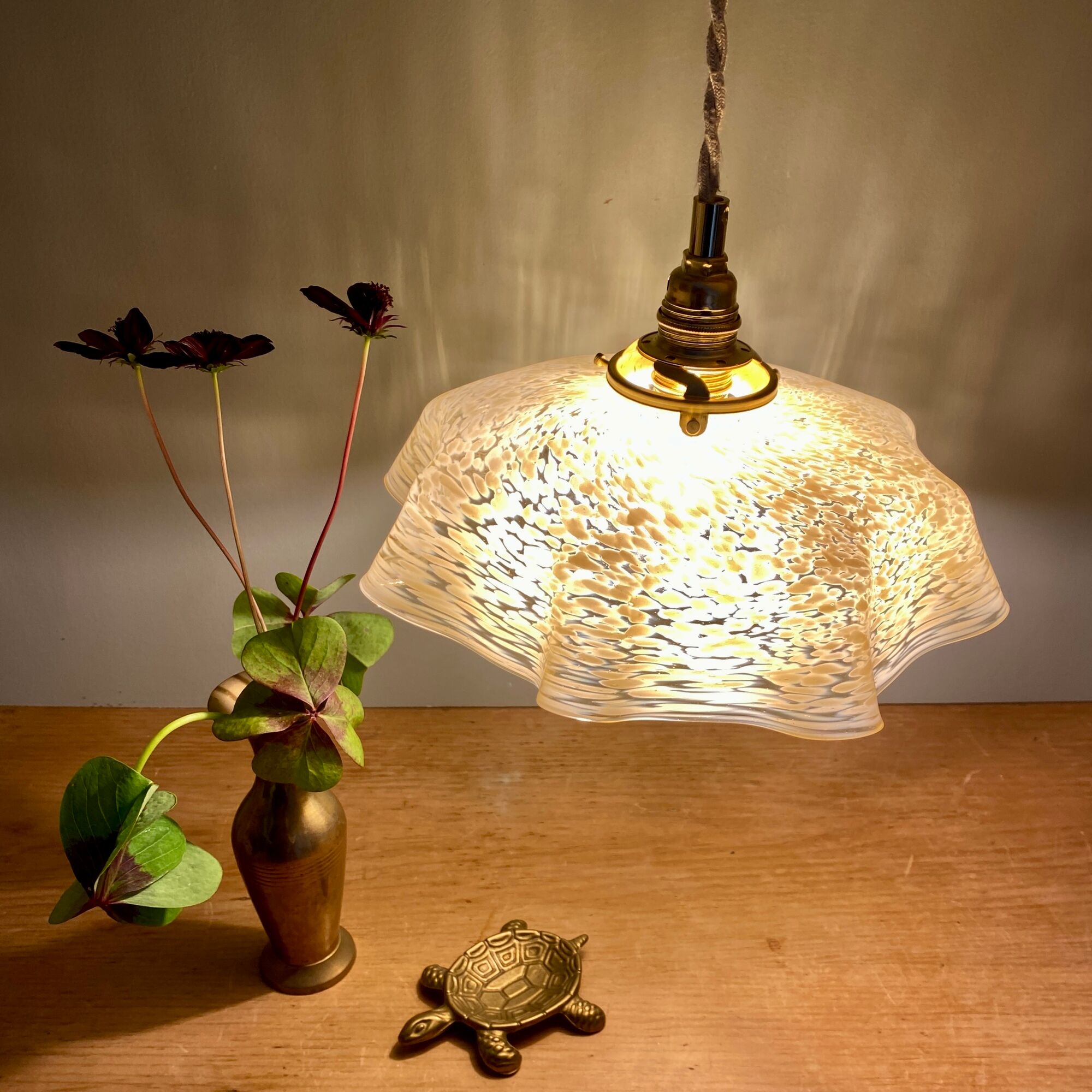 Vintage lampshade pendant light in pale yellow Clichy glass