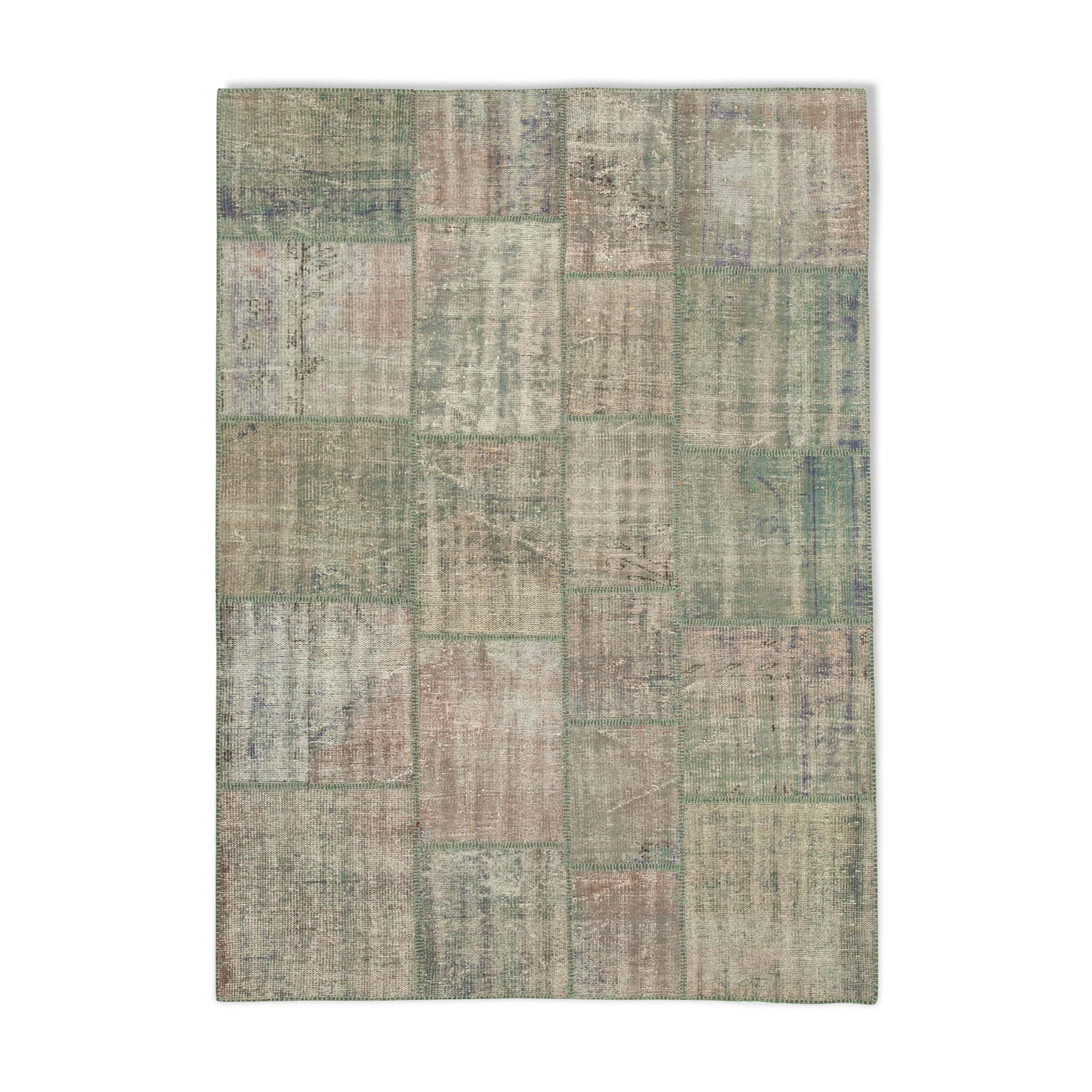 Handmade anatolian overdyed 176 cm x 243 cm grey patchwork rug