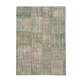 Handmade anatolian overdyed 176 cm x 243 cm grey patchwork rug