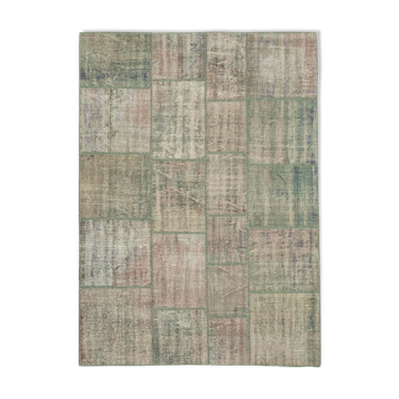 Handmade anatolian overdyed 176 cm x 243 cm grey patchwork rug