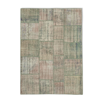 Handmade anatolian overdyed 176 cm x 243 cm grey patchwork rug
