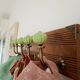 Wall-mounted coat rack in wood and sage green ceramic – 5 hooks – 50 cm