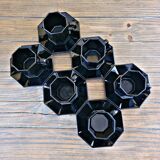 6 tasses avec sous tasses noires forme octogonale esso collection