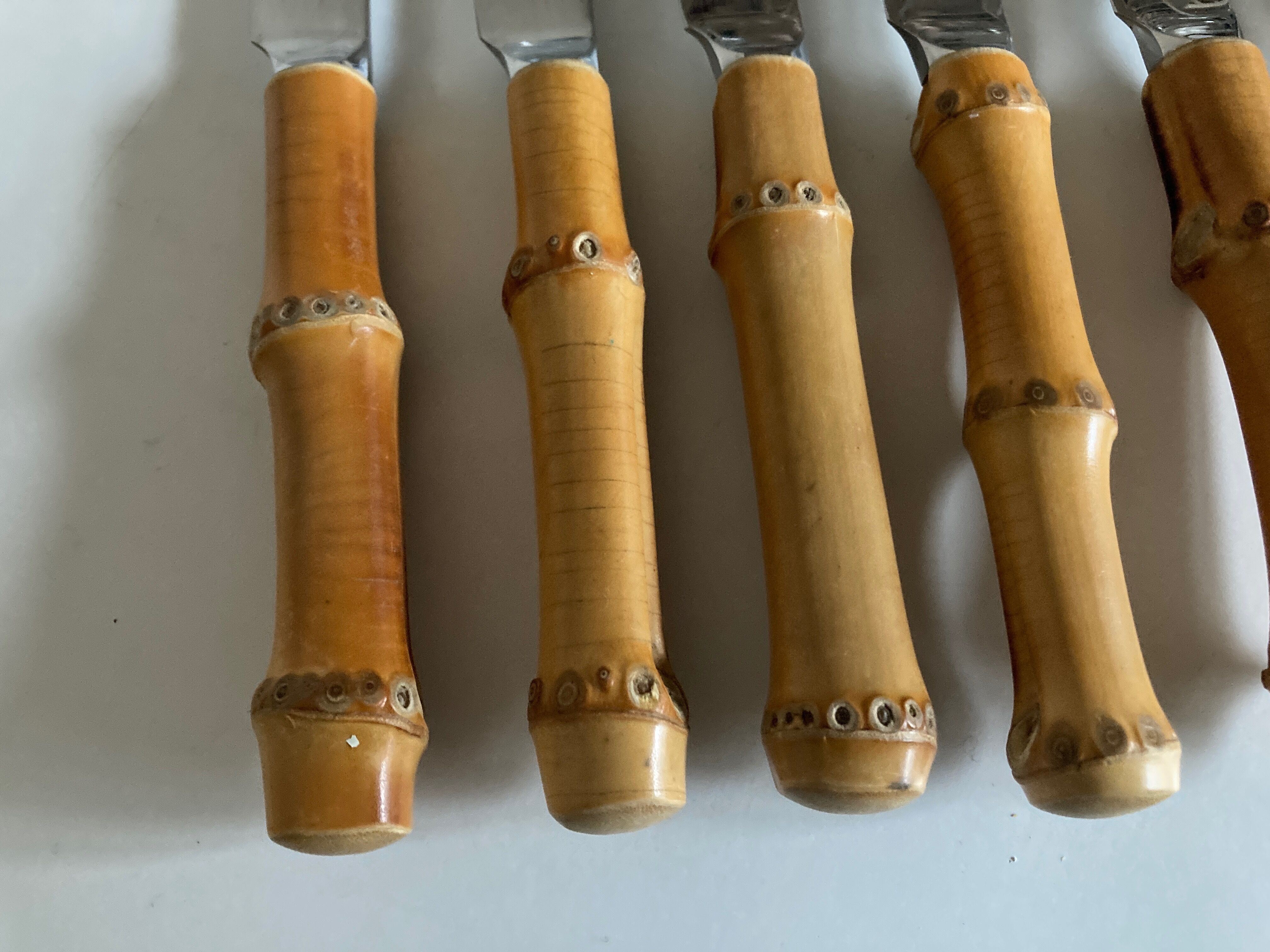 Set of 6 dessert knives bamboo handle 1960