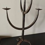 Large Brutalist Wrought Metal Candlestick - Early 20th Century