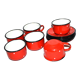 Set of 6 cups in red enamelled metal with vintage polka dots 1950-1960
