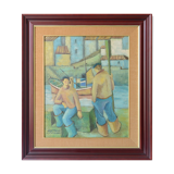 Two fishermen - cubist influenced oil - jose ramon arostegui