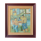 Two fishermen - cubist influenced oil - jose ramon arostegui