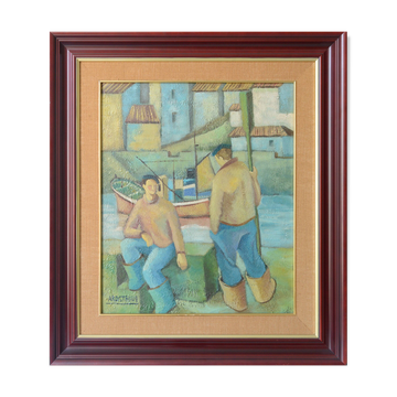 Two fishermen - cubist influenced oil - jose ramon arostegui