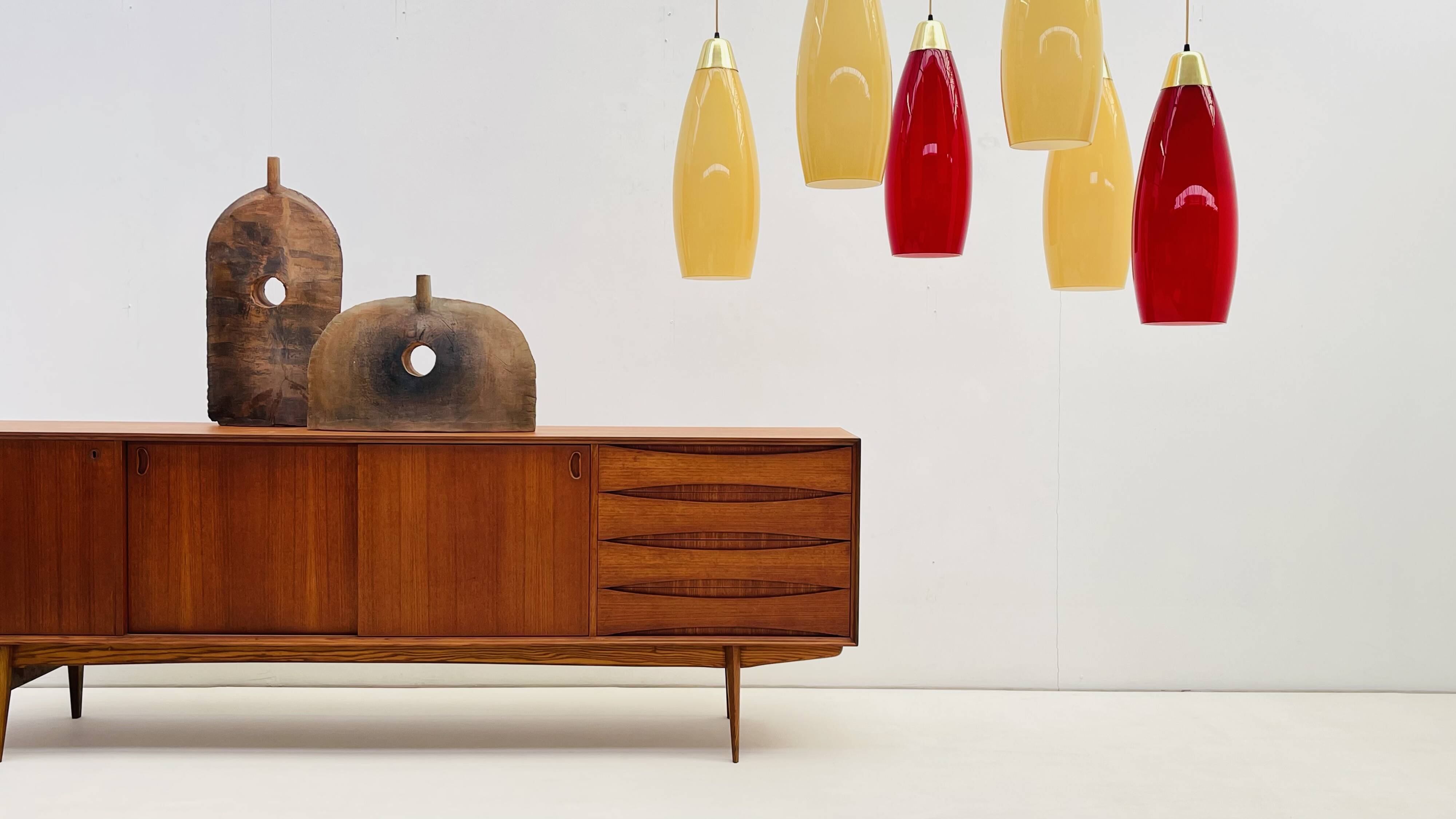 red and yellow murano glass pendants