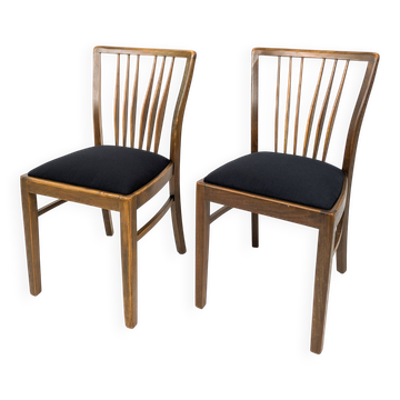 Lot de 2 chaises vintage Mid-Century dossier à barreaux bois massif design