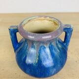 Pierrefonds stoneware art deco vase, tin floral decoration