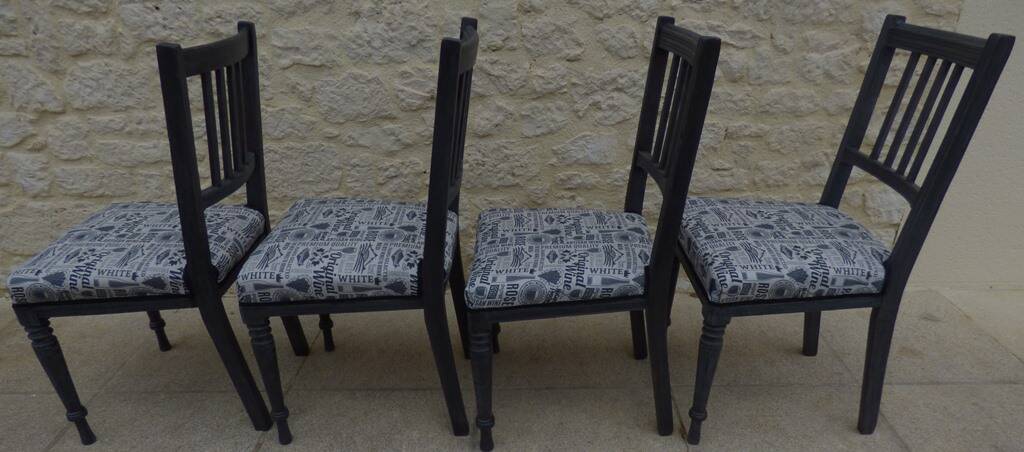 4 Louis XVI style chairs in black aged effect, Completely revamped