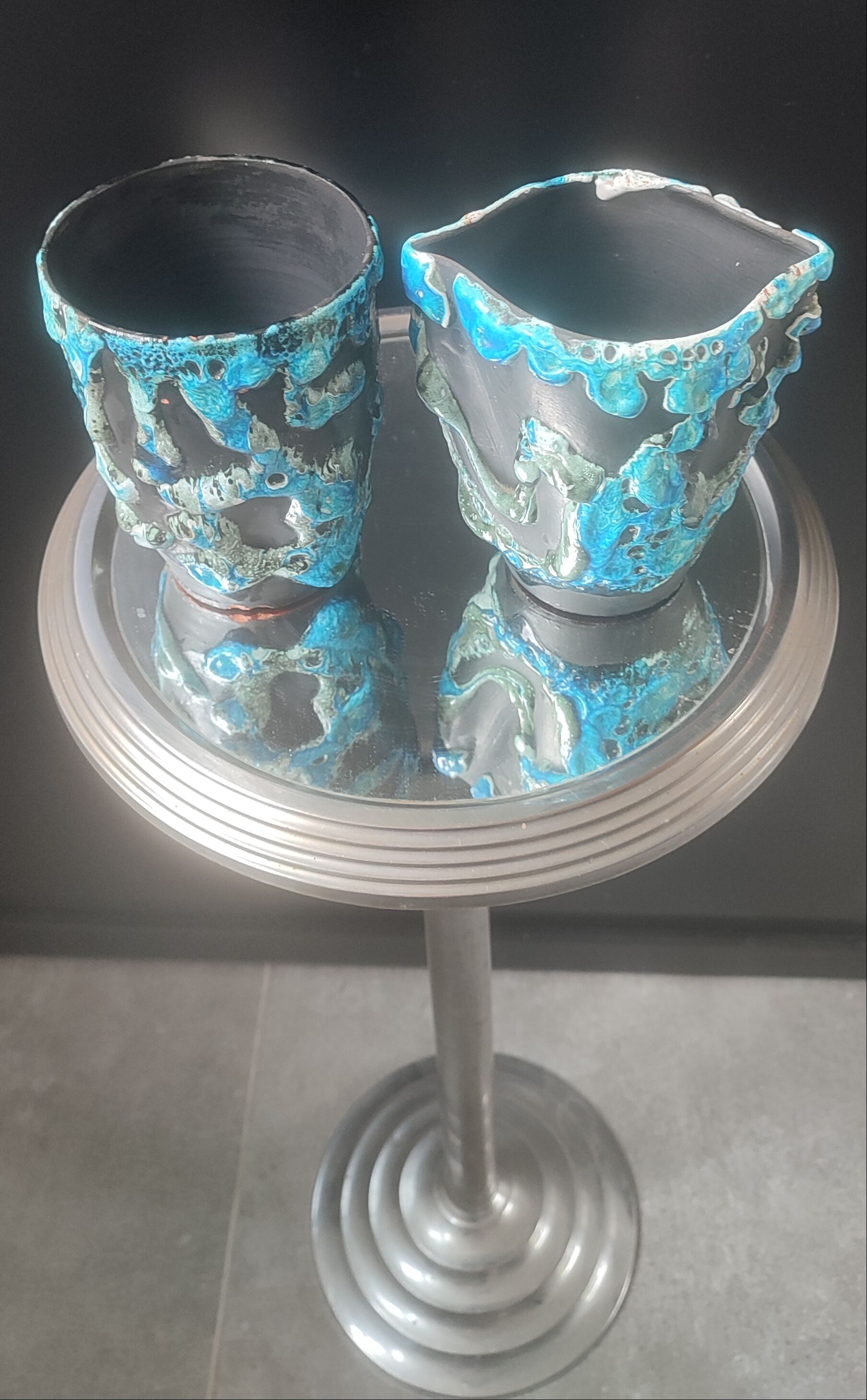 Milk jug and ceramic cup Cyclope Émaux des Glaciers Charles Cart