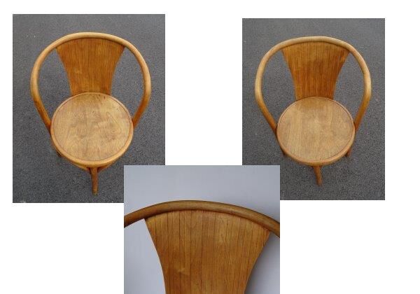 Pair of bistrot wood-curved armchairs fischel n ° 15 e 1930