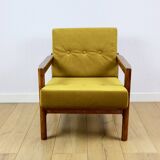 Wooden armchair designed by Z. Baczyk brown vintage yellow-olive