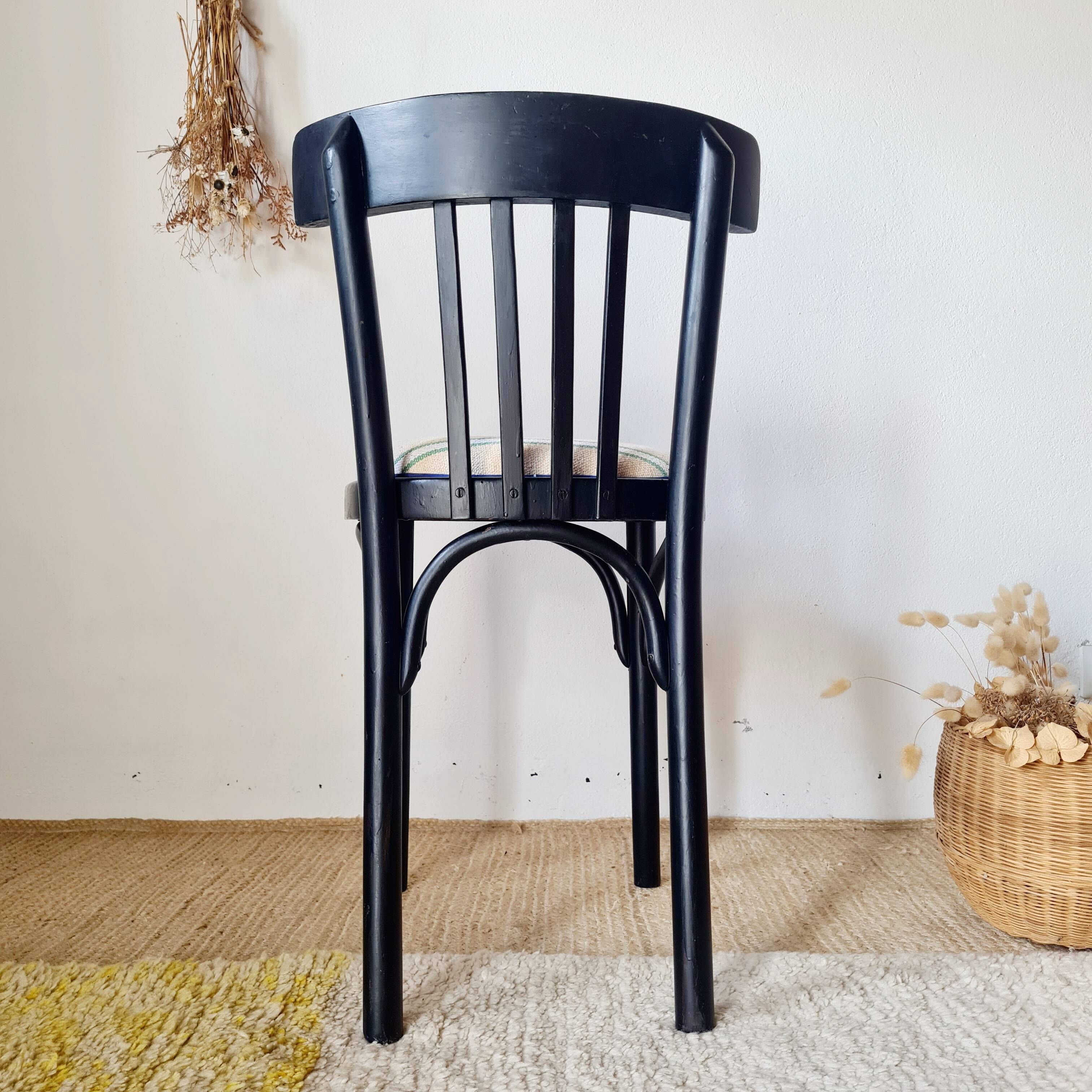 Chaise bistrot bois courbé noir assise rayures