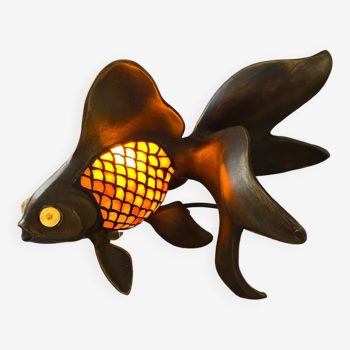 Lampe poisson vintage en laiton et verre