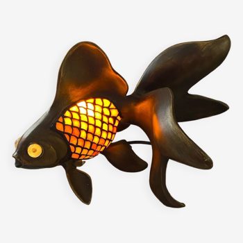 Vintage fish lamp in brass and glass