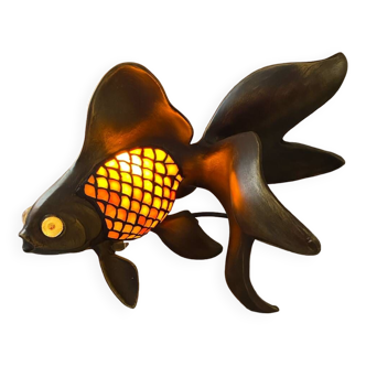 Vintage fish lamp in brass and glass