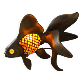 Lampe poisson vintage en laiton et verre