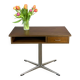Swivel TV stand/side table, chrome frame with dark walnut, 1970s