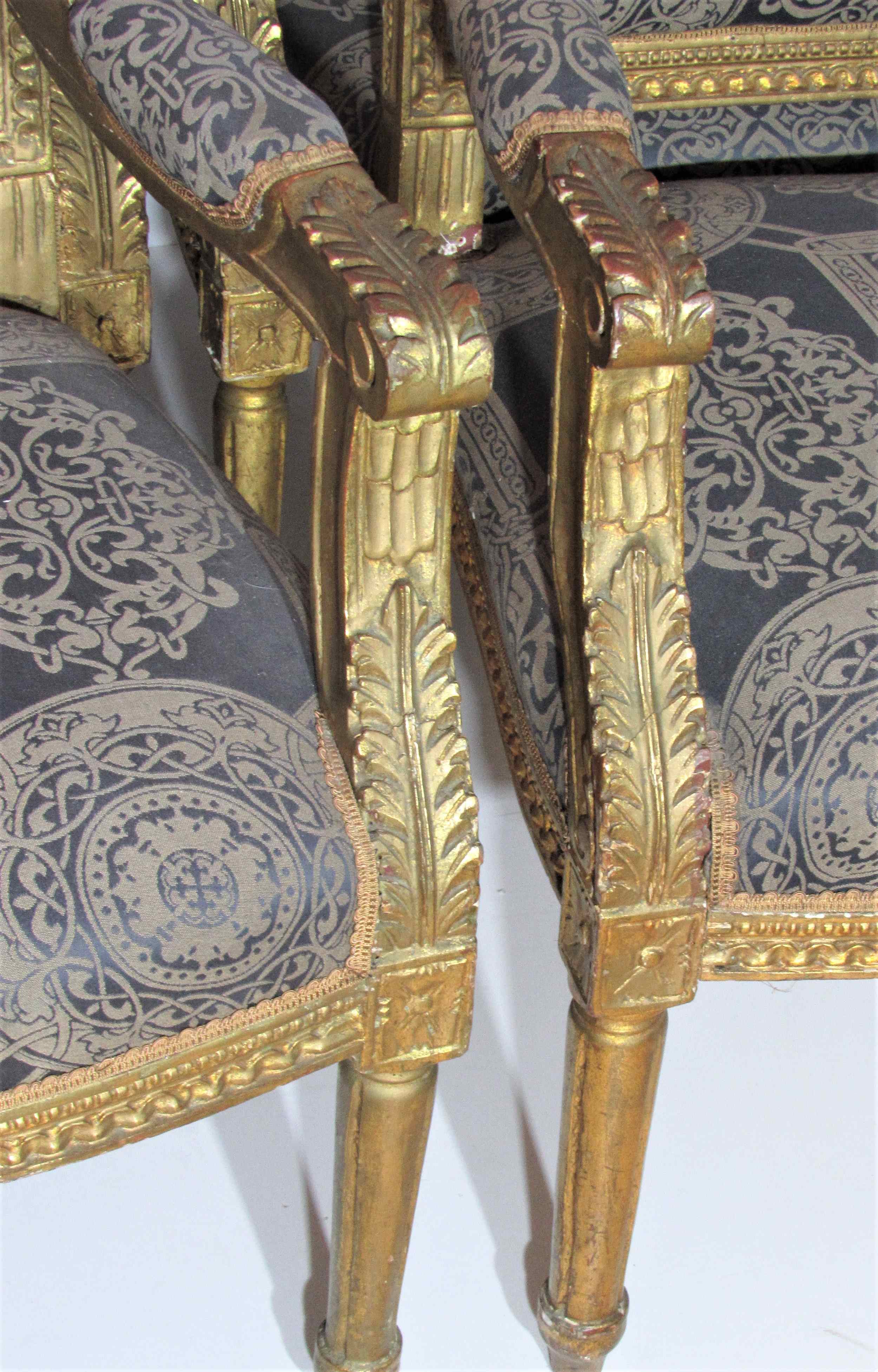 4 armchairs and a gilded wooden sofa Louis XVI style