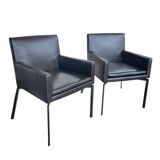 2 x Manet Minotti arm chairs 1990s / dark brown leather / chrome height 83