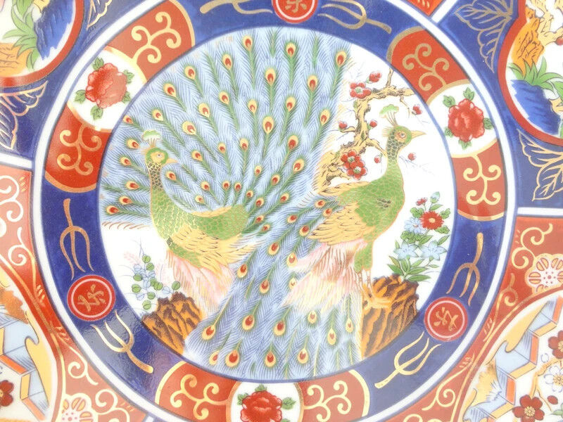 Porcelain plate Japan, decorative plate, bird decor, imari, polychrome,