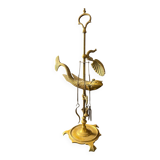 Antique brass oil lamp with fish decoration – marine object – cabinet
