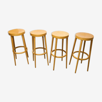 Set of 4 Baumann bar stools model "895 Wood" stamped 1990 height 79cm