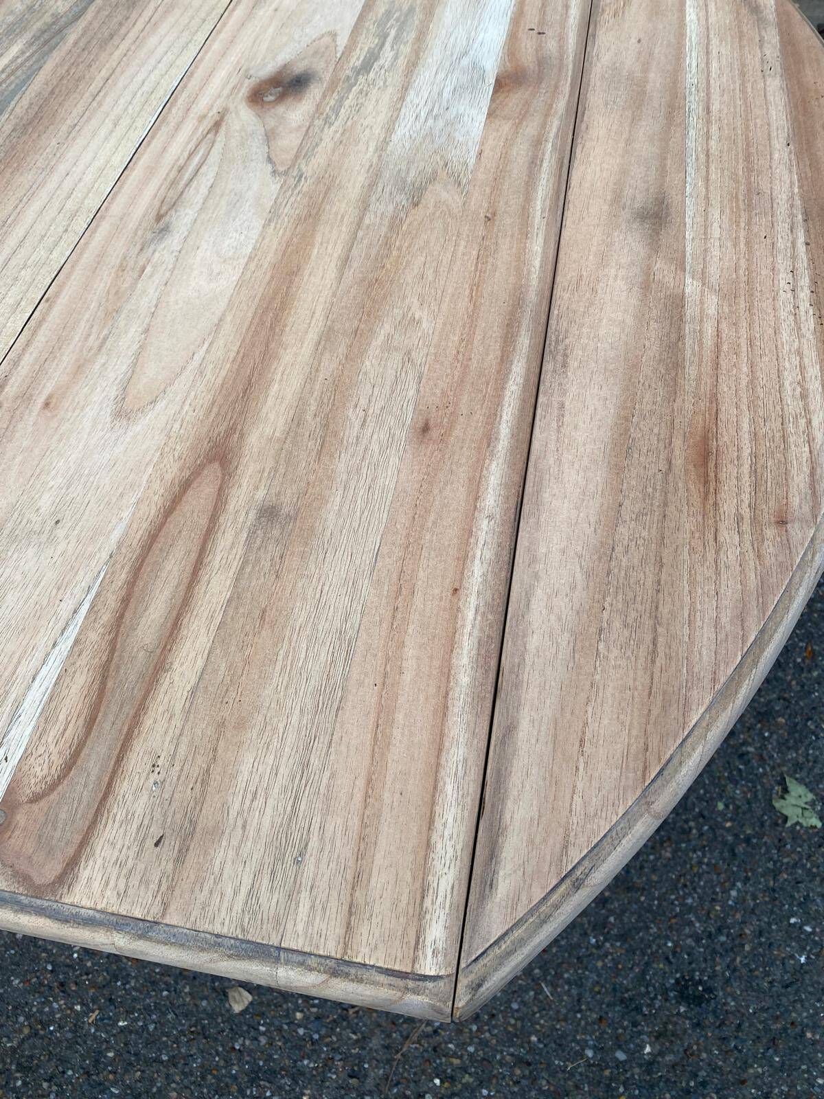 Renovated square extendable dining table in raw solid cherry wood, Louis XVI style.