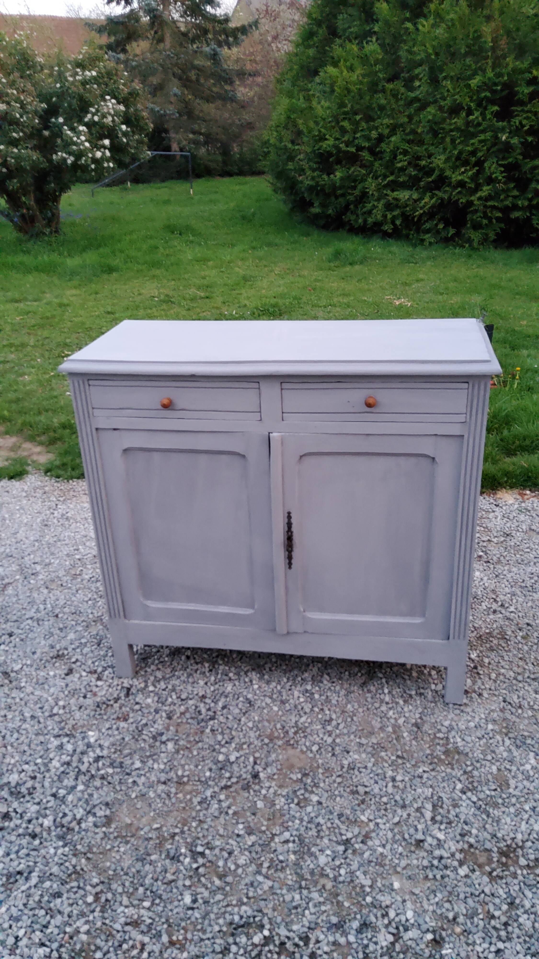 Parisian buffet patina gray 2 doors 2 drawers in solid poplar