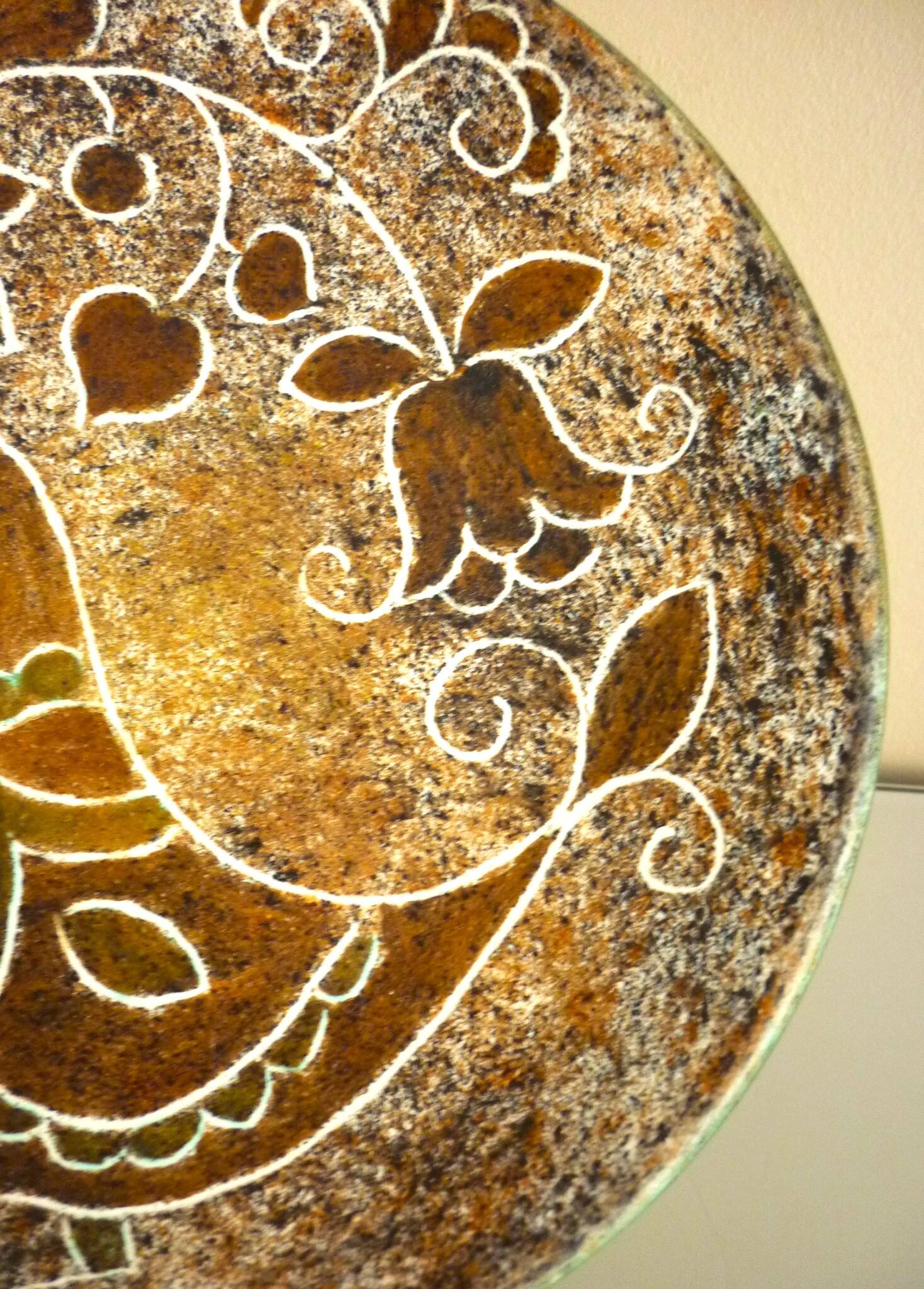 Enamelled ceramic plate, signed Bernard Buffat design from the 60s/70s