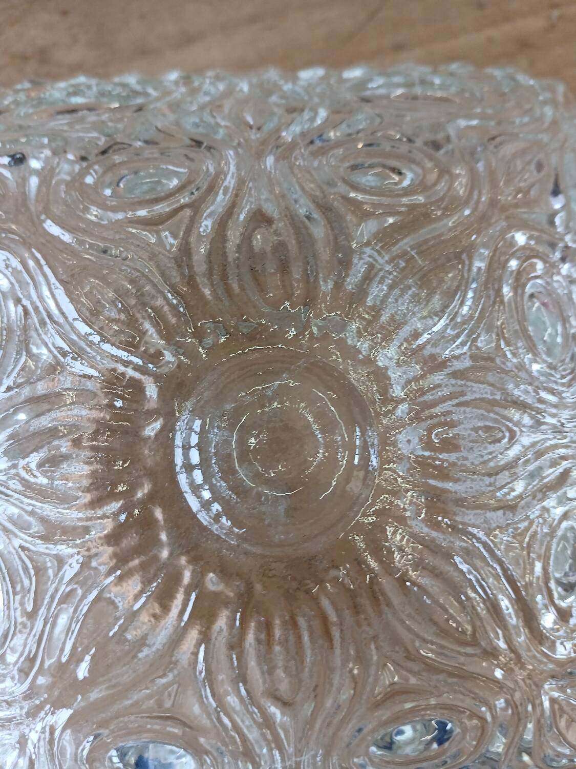 Antique ceiling light in molded glass