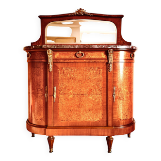 Rare antique buffet with marble, bronze, and marquetry in the Louis XVI style.