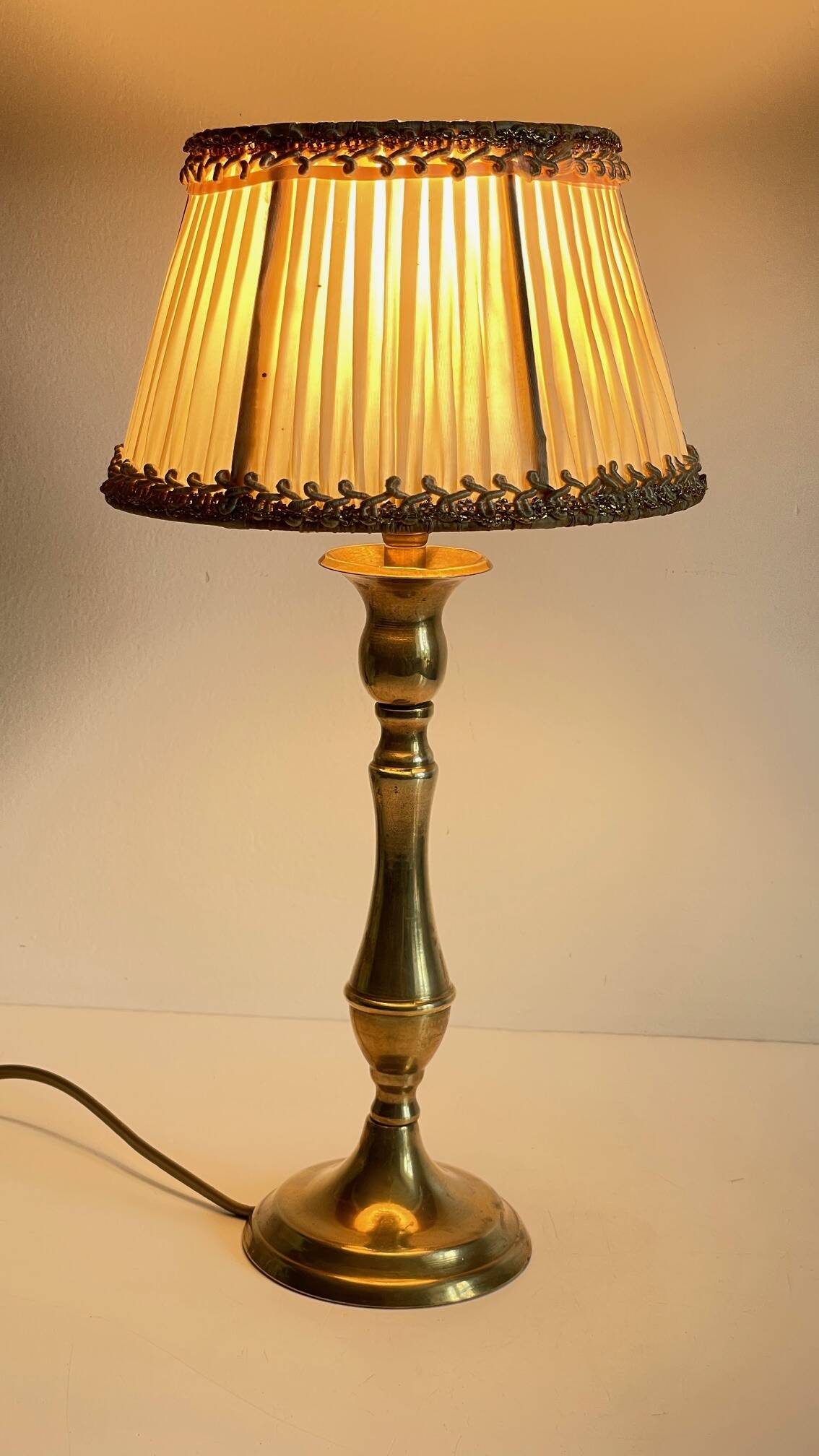 Solid brass lamp and antique lampshade