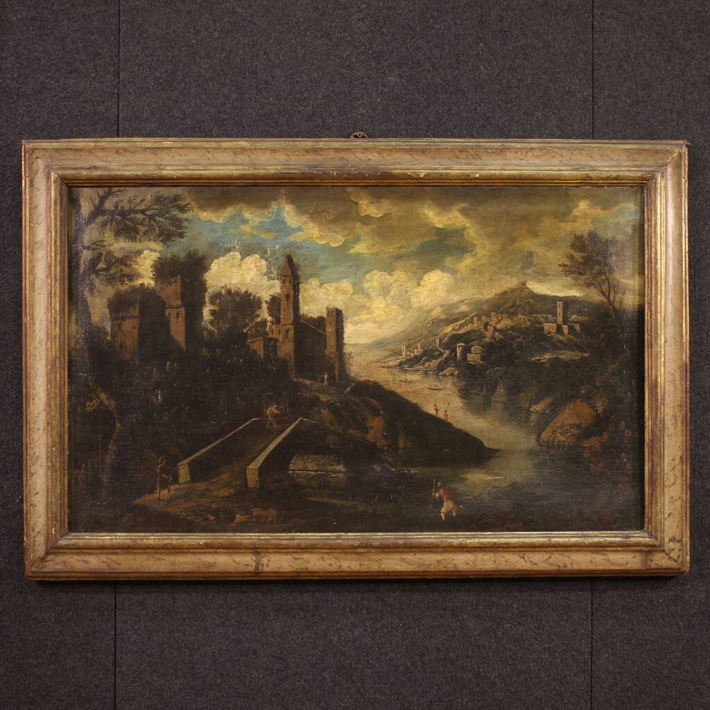 Antique Italian landscape painting from the 18th century