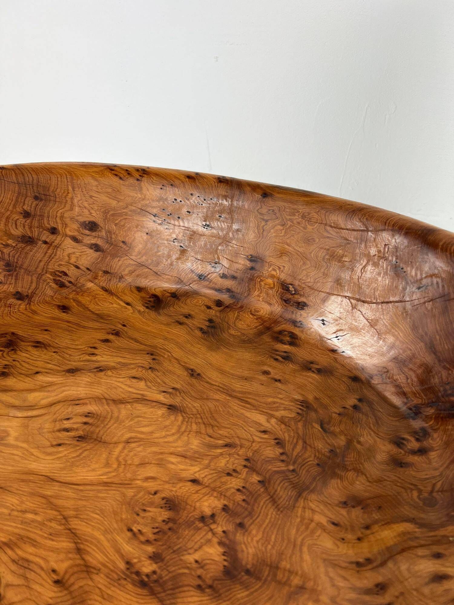 Large plate made of thuya root, Morocco, 1980s, Ø70 cm