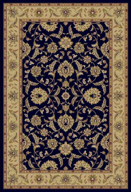 Classic Navy Blue and Gold Rug with a Refined Floral Design