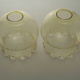 Set of 2 Vintage French Amber Ribbed Effect Glass Shades with Frilled Edge 5595