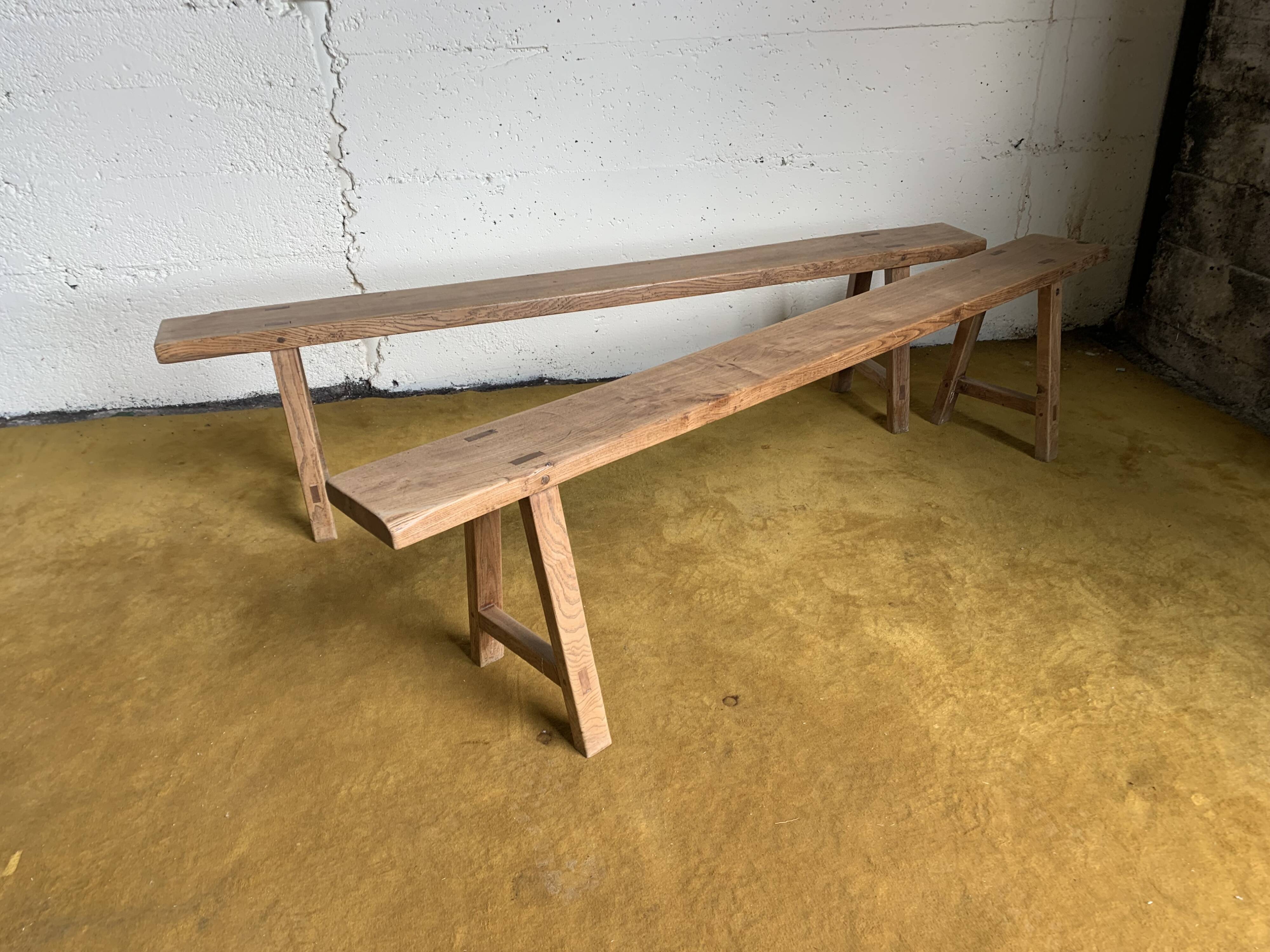 Duo of oak farm benches
