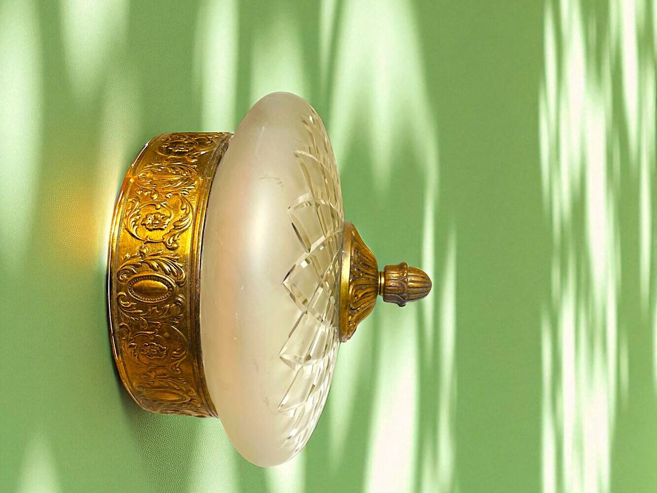 Ornate glass and brass wall or ceiling lamp